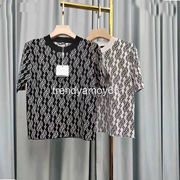 

women's t-shirt 22 spring and summer women's round neck chain print slim white cotton short sleeve t-shirt