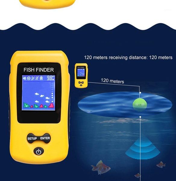 Sensor de sonar remoto sem fio recarregável recarregável 120m profundidade de água alta definição de alta definição LCD Fish Finder 2022