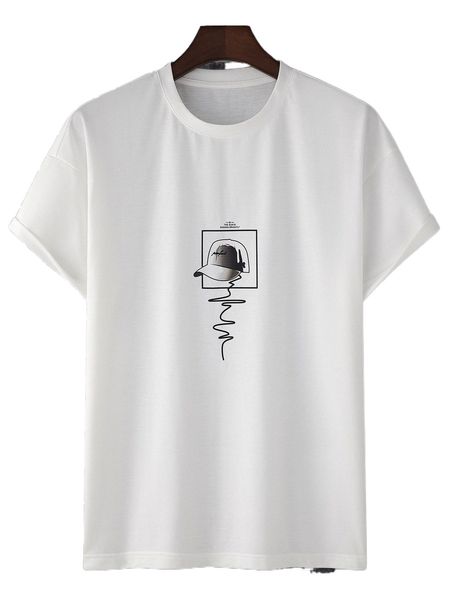 

men hat & slogan graphic drop shoulder tee r9o9#, White;black