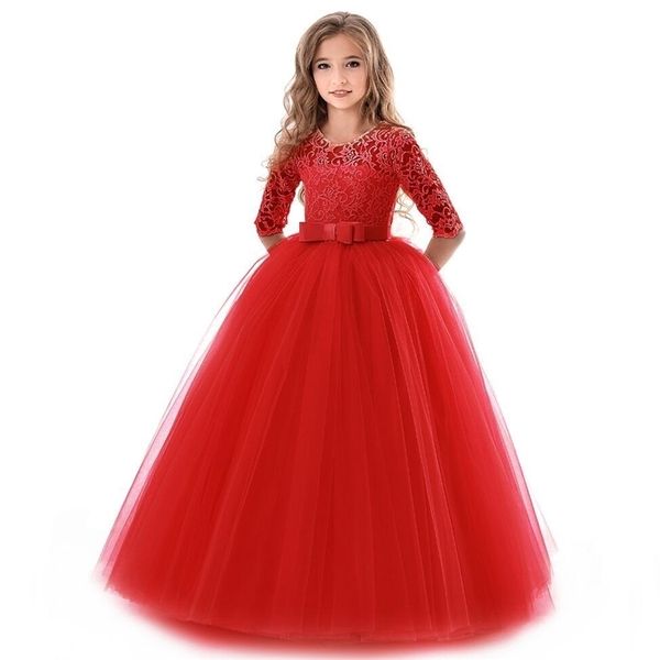 

teenage girl princess lace solid dress kids flower embroidery dresses for girls children prom party wear red ball gown 220429, Red;yellow