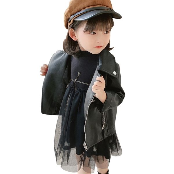 Baby Leder Zipper Fly Mantel Für Mädchen Einfarbig Kinder Jacke Frühling Herbst Kinder Kleidung Mädchen 220812