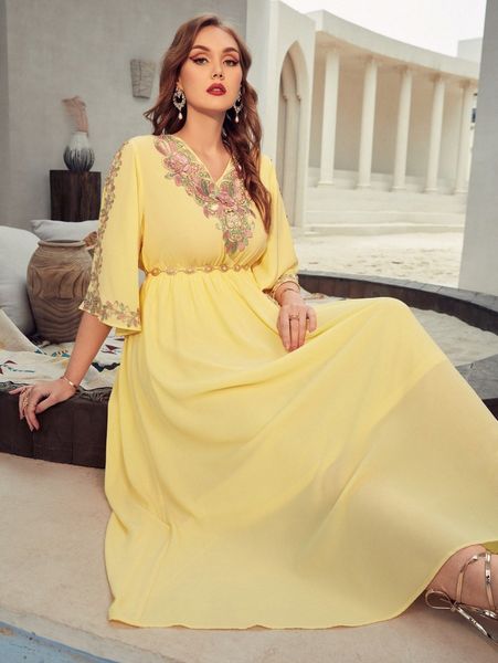 

plus appliques trumpet sleeve dress without belt o0v7#, Black