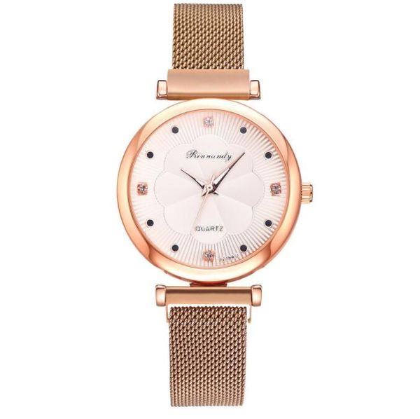 

women crystal dot watch luxury magnetic buckle mesh band quartz wristwatch female rose gold diamond flower design watches, Slivery;golden