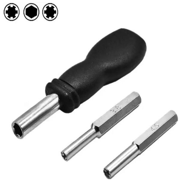 3-in-1 3,8 4,5 mm Sicherheits-Schraubendreher-Bit-Reparaturwerkzeug für Konsole und schwarzer Sechskant-Magnetverlängerungsgriff