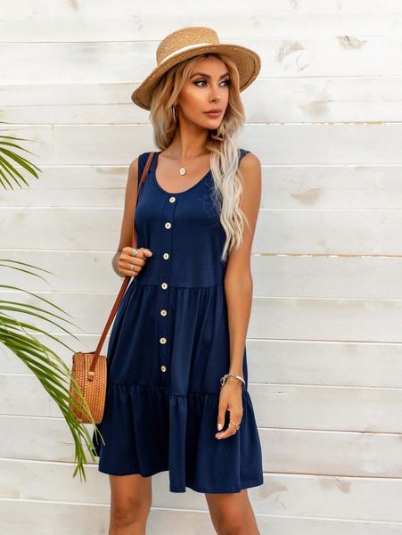 

dearcase solid button smock dress 74av#, Black;gray