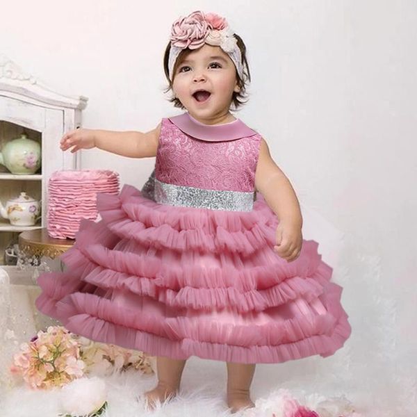 Vestidos de menina Criança de batismo branco bebê nascidos festas casamento 1 ano aniversário batismo tutu princesa vestido proa