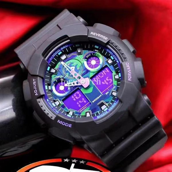 

waterproof ga series 100 dual display watches luminous sports casual student all functions work auto light watch reloj184y, Slivery;brown