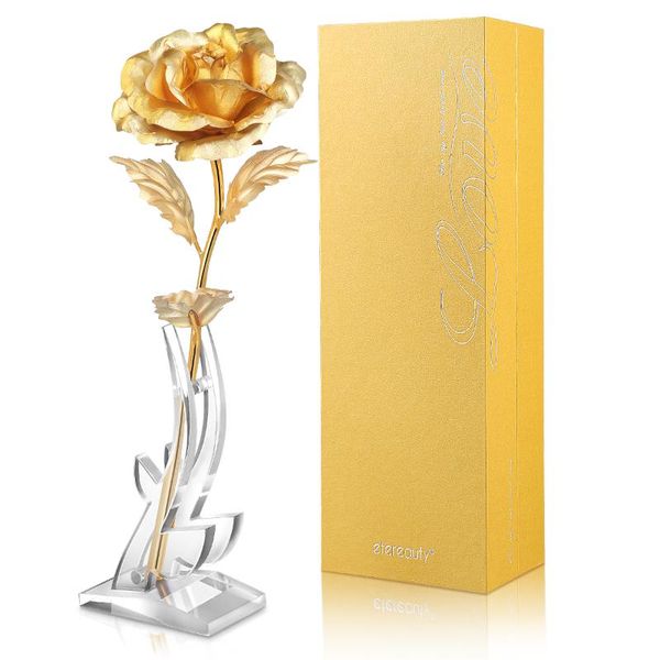 

decorative flowers & wreaths etereauty blooming gold foiled 24k roses flower birthday valentine's day anniversary gift with greeting so
