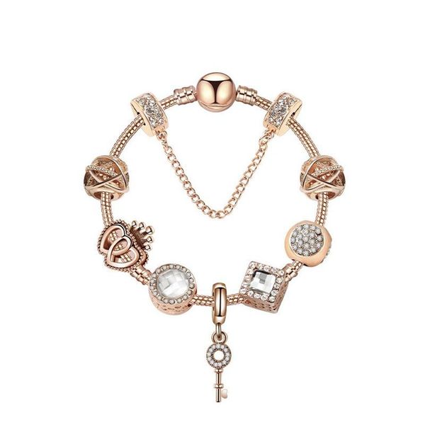 

original pandoras 925 silver rose gold crystal lock pendant bracelet diy beads charm safety chain bracelets jewelry holiday gift287u, Golden;silver