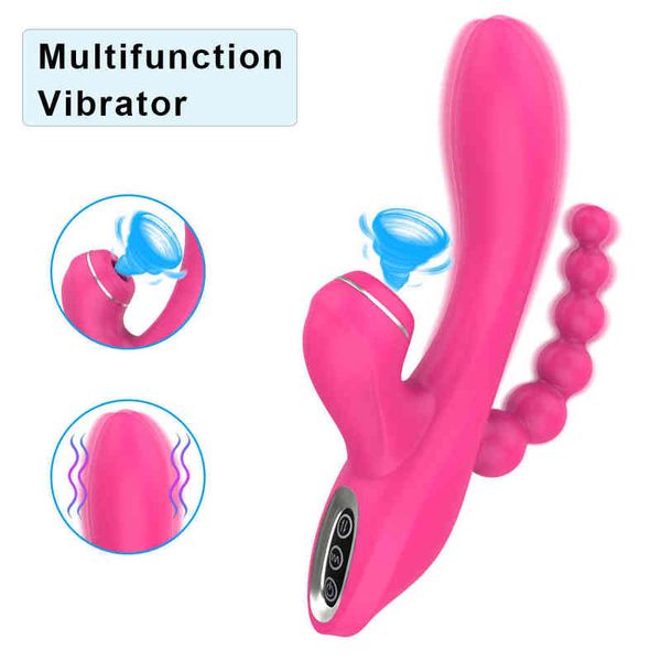 NXY Vibratoren 3 In 1 Dildo Vibrationen Juguetes Sexual Point Größte Anal Plug Perle Erwachsene G-punkt Saugen Sex Spielzeug für Frauen 220427