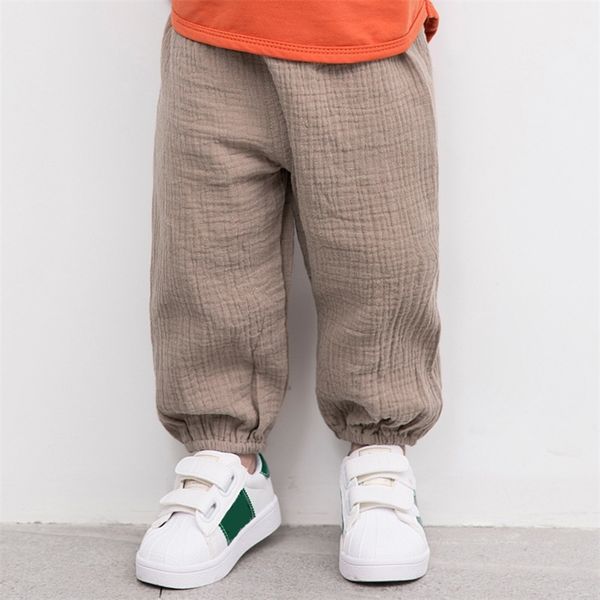 

linen pleated baby boys girls pants summer cotton straight long kids clothes children casual trousers breathable 220808, Blue