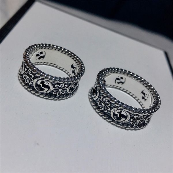 

jewelry online hollow carved pair made of old daisy flower couple ring, Silver