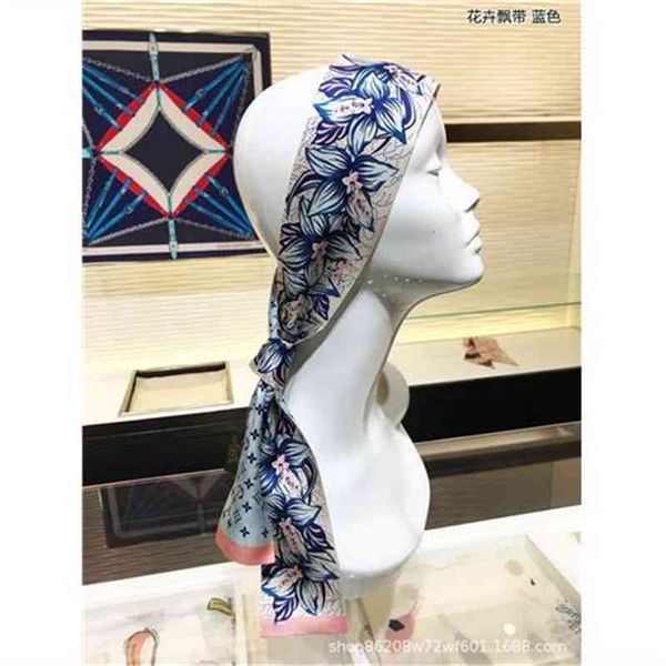 

designer silk head fashion lvp scarf europe america tarot brand chic small silk spring autumn hair band versatile binding bag handle ribbon, Blue;gray
