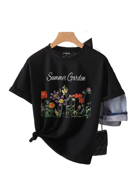 

floral and letter graphic tee g1oy#, White