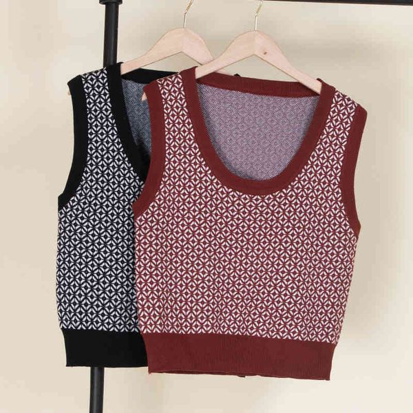 

fashion 2022 knitted spring and autumn college style sweater with short summer condole belt vest shaft knitting hollow-out, White