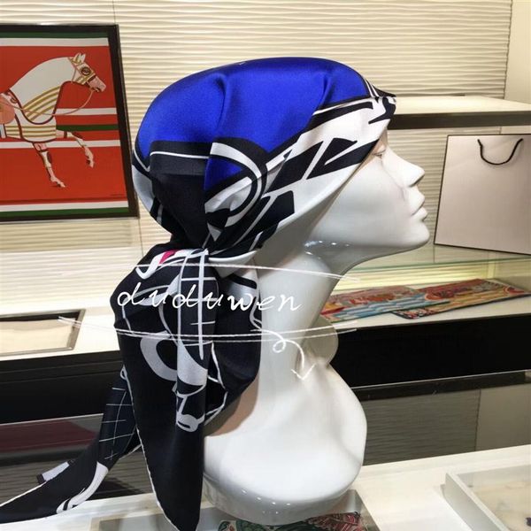 

90x90cm fashio print silk scarf for handbags bags letter wraps grade design hair band turban headwraps no box2334, Blue;gray