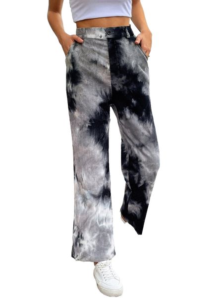 

tie dye high waist corduroy pants 50ab#, Black;white