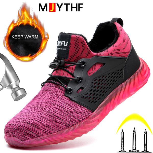 

winter boots work safety boots for women men indestructible shoes anti-smash anti-puncture work sneakers steel toe shoes couples, Red;white