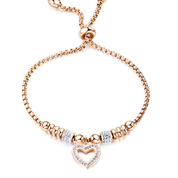 

beautiful ladies heart love charm bracelet rose gold plated adjustable stainless steel bracelets for women, Golden;silver