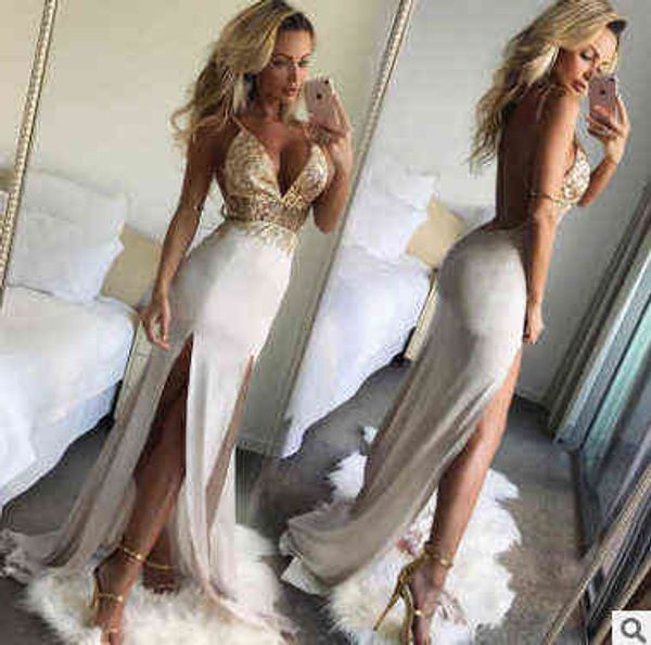 

prom luxury designer women's dresses deep v split slim suspender dresses, Black