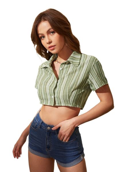 

vertical striped crop blouse z73y#, White