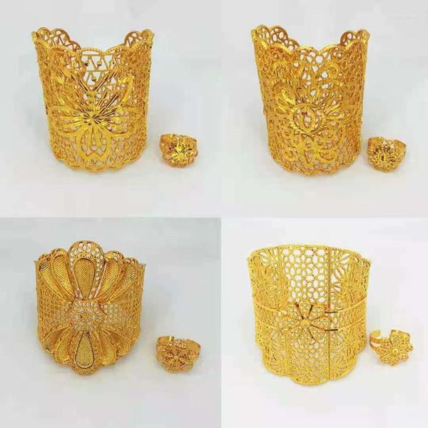 Anéis de casamento Dubai Hollow Gold Padrão anel de ouro ajustável Africano Noiva requintada wynn22
