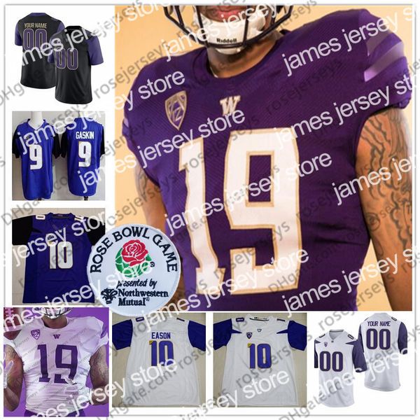 

ncaa jersey james custom washington huskies 2019 nouvelle marque football nom noir purple blanc # 10 jacob eason 26 salvon ahmed hommes jers, Black