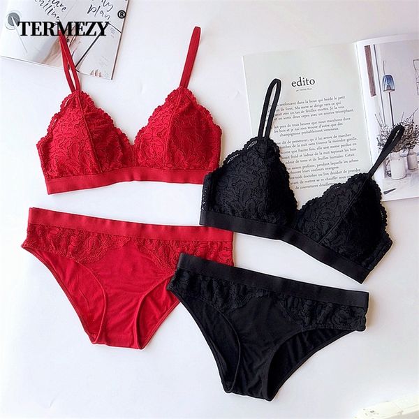 

new young girl seamless vest bra set underwear set lace lingerie cotton panties and bra set pink vs intimates y200708, Red;black