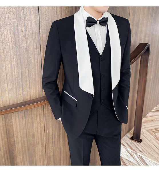 

jackets vest pants new men's high-end tuxedo/male slim fit pure cotton business blazers men's three-piece suit groom dress, Black;gray