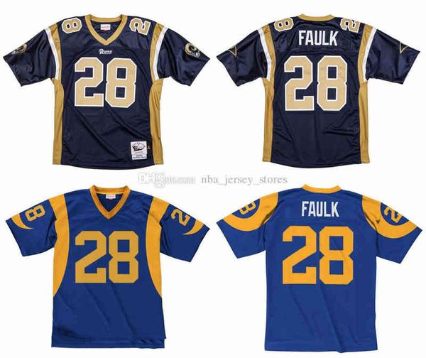 

stitched football jersey 28 marshall faulk 1999 mitchell & ness retro rugby jerseys, Black