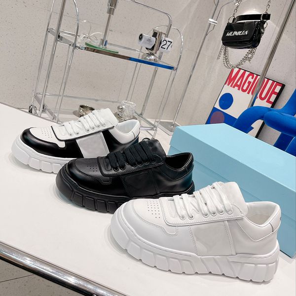 

designers men leather platform lace-up sports casual shoes white black serrated rubber foam outsole women thick-soled platform sneakers with