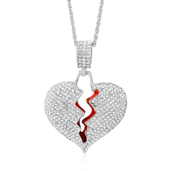 

chain hip-hop style cracking love necklace female hip-hop fashion diamond-studded broken heart pendant male, Silver