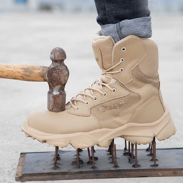 

mens high-safety shoes steel toe work shoes construction safety footwear waterproof working safety anti-puncture male boots, Black