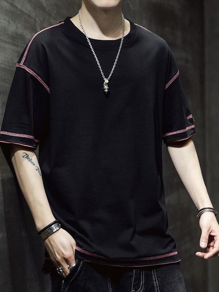 

men drop shoulder titching tee d35b#, White;black