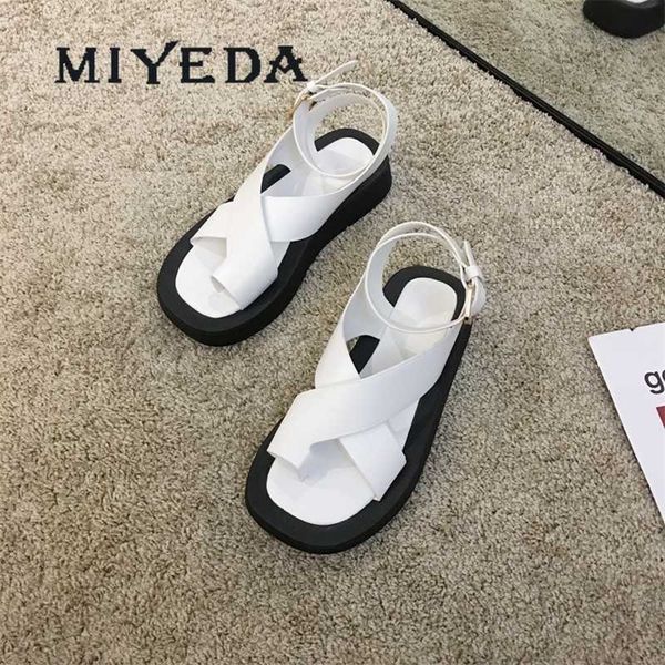 

miyeda women summer sandals casual crossstrap black ankle strap fashion beach flats open toe office ladies shoe 210624