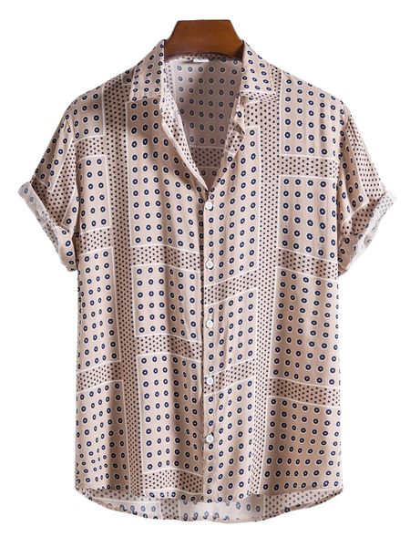 

men ditsy floral & polka dot print button up shirt k4cv#, White;black