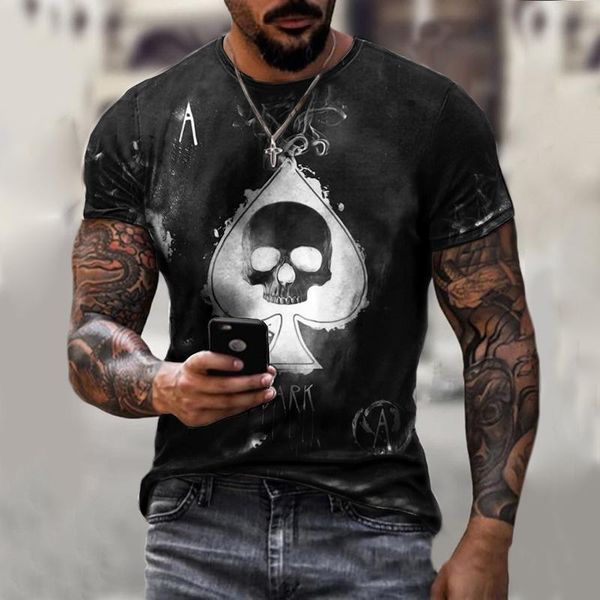 

men's t-shirts summer ace of spades skull print shirt men sports and leisure travel breathable quick-drying t streetwear, White;black