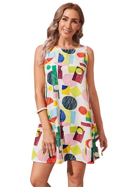 

emery rose geo print sleeveless tank dress k63o#, Black;gray