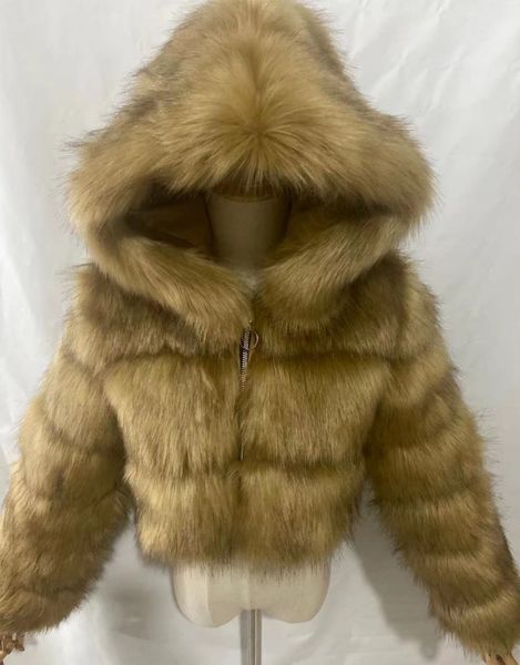 

furry cropped faux coats and jackets women fluffy coat with hooded pink winter fur jacket designer clothing zip up hoodie designer clothes w, Black