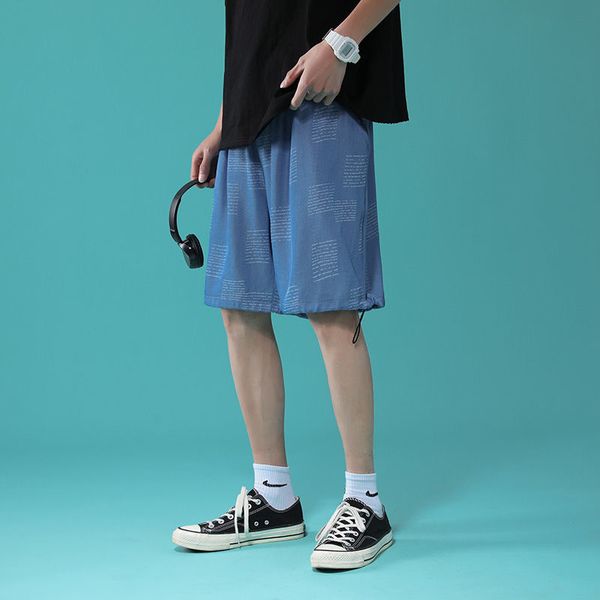 

ice silk summer men's shorts letter graphic casual beach shorts fashion drawstring male short pant streetwear plus 5xl, Black;brown