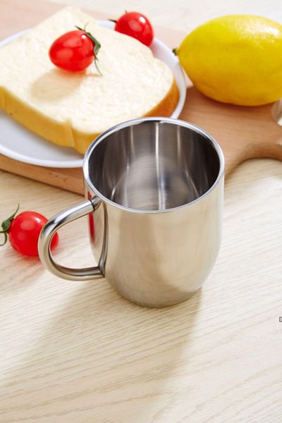 350 ml Küche Trinkgeschirr Edelstahlbecher Anti-Verbrühungs-Wasserbecher Trommel Doppelschicht-Wärmeisolierung Kaffeetasse mit Handgriff BBE13749