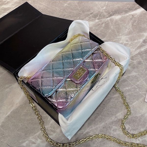 

22ss 2.55 mermaid iridescent colorful bags lambskin classic mini flap quilted matelasse chain crossbody shoulder purse large capacity design