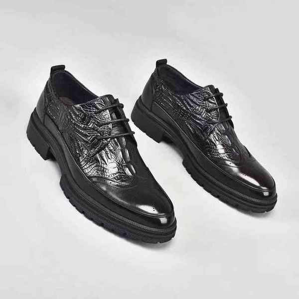 

dress shoes 2022 autumn and winter men crocodile business casual shoes thick soled commuting wedding shoes 220804, Black