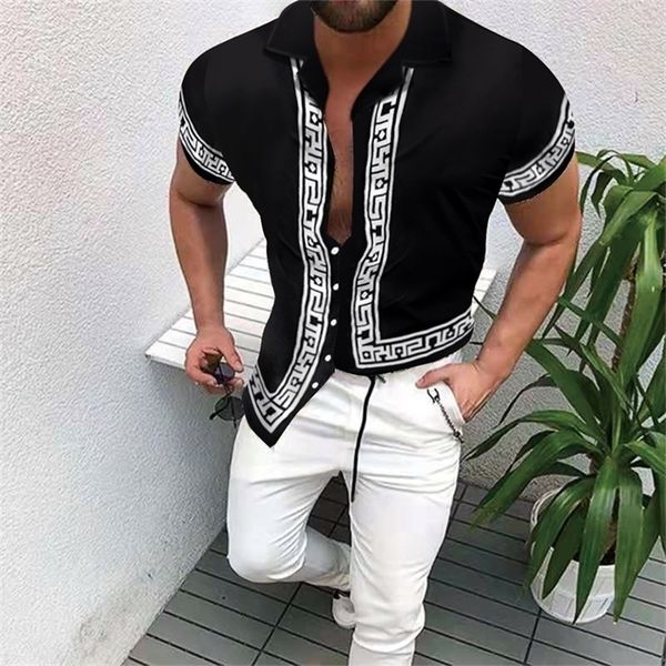 

summer mens printed hawaii casual shirts brand streetwear clothing cardigan highend short sleeve dress shirt 220527, White;black