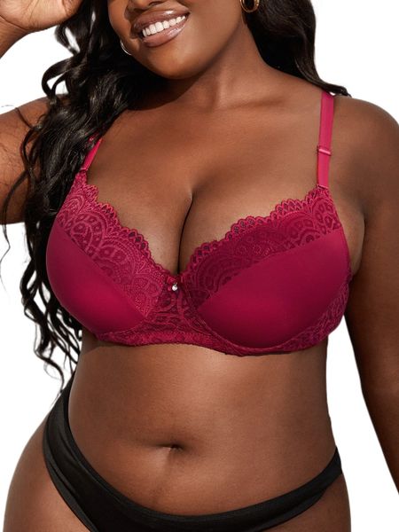 

plus contrast lace push up bra p3y7#, Black;white