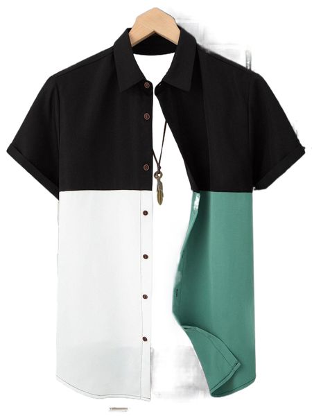 

men 1pc colorblock shirt b6vb#, White;black