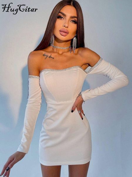 

strapless tube off shoulder long sleeve diamond edging bodycon slim mini dress 2022 fall women christmas party y2k, Black;gray