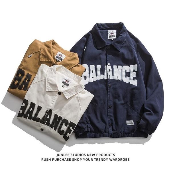 

personality retro tactical jacket men women autumn hong kong style hip hop baseball uniform letter print coat 220727, Black;brown