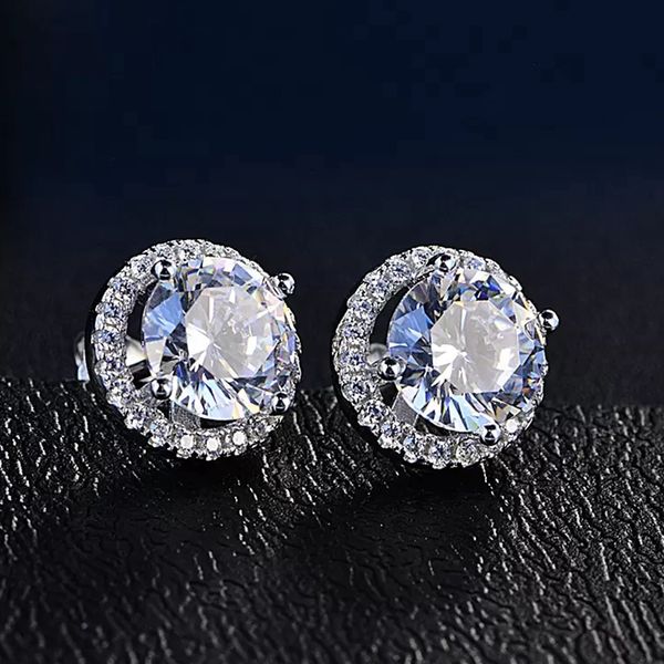 

sparkling round cut women girls stud earrings fashion 18k white gold filled simple style jewelry gift, Golden;silver