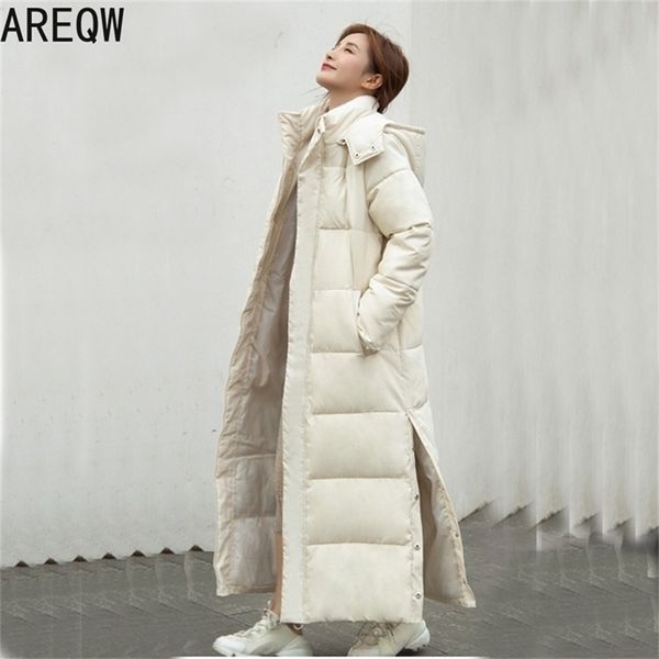 

thick x-long down parka women with hood down jacket winterr coat cultivate morality fashion eiderdown hoodie with thick 201127, Black